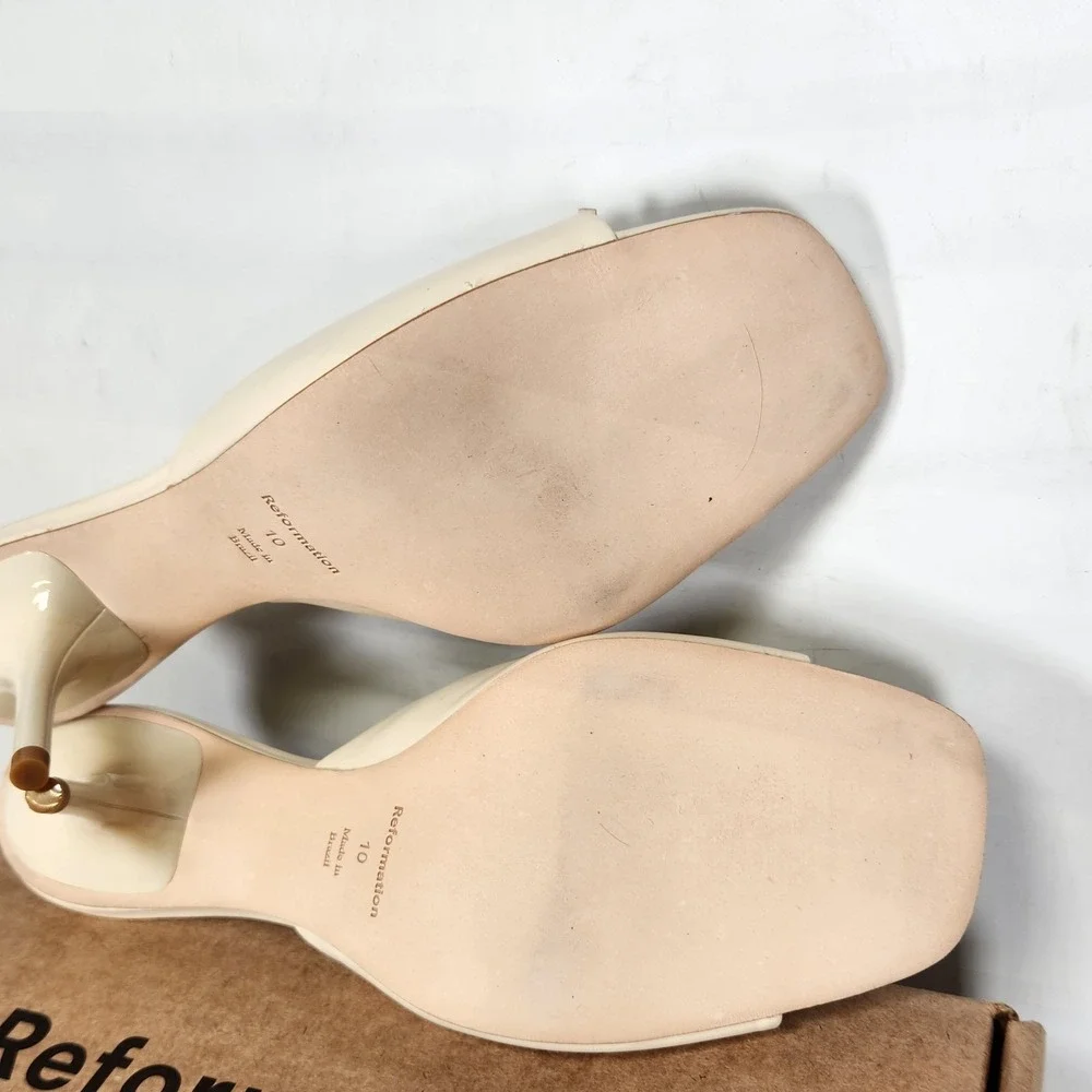 Reformation Clementine Heeled Mule Sandal Women Size 10 Almond Leather Bow